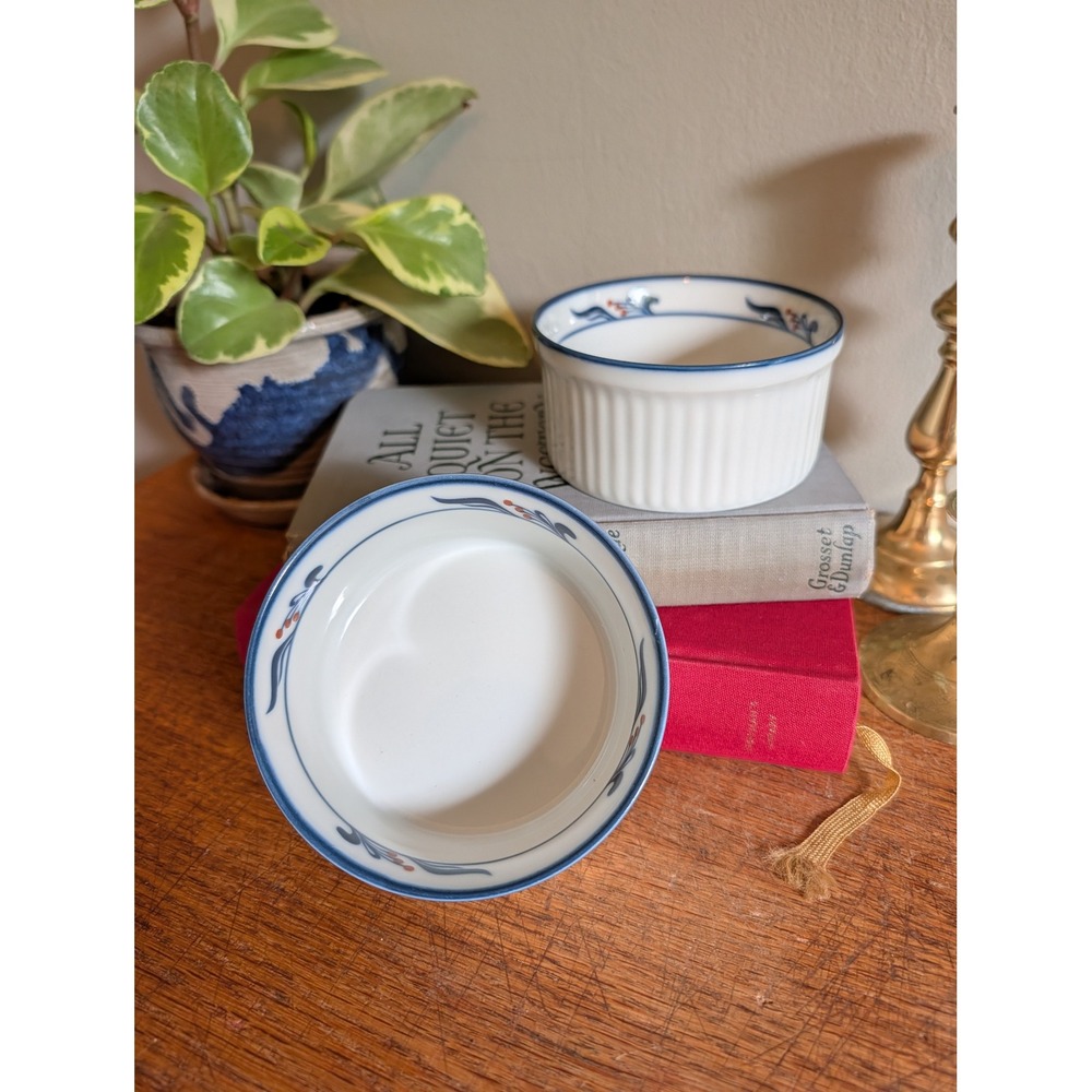 Dansk Bistro Maribo Blue Ramekins Set of 2 Porcelain Custard Cups Japan